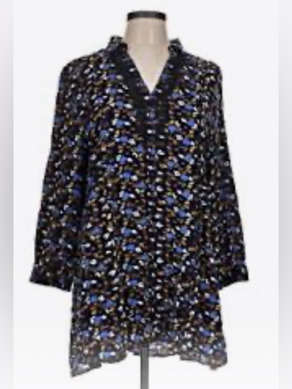 NWT Anthropologie 11.1 Tylho Floral Tunic Top Blouse Blue Yellow